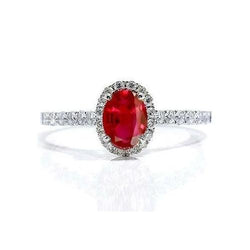 Oval Ruby Diamond Ring Lady Halo Jewelry White Gold 14K 3.70 Ct.