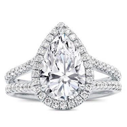 Natural  White Gold 14K Pear And Round Cut Halo 4.00 Carats Diamond Ring