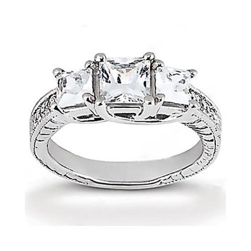 White Gold 14K Princess Cut 2.43 Carats Diamond Ring 3 Stone Engagement Ring Three Stone Ring