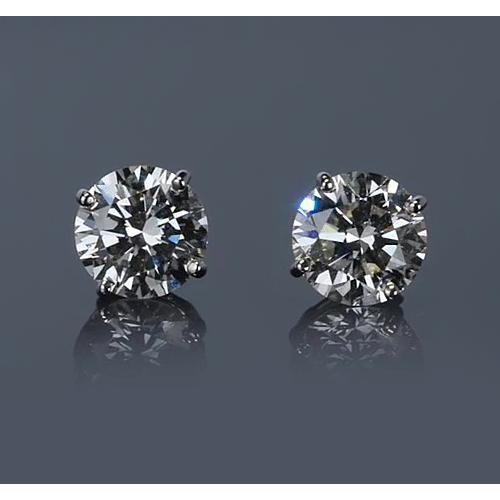 White Gold 14K Prong Round Diamond Stud Earring G Si1 2 Carats Stud Earrings