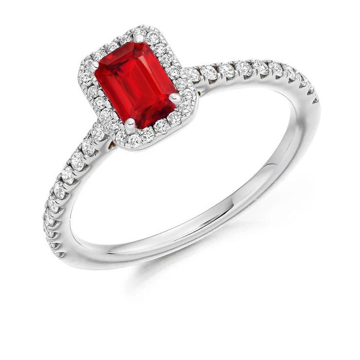 White Gold  Prong Set  Ruby With Diamonds Ring Gemstone Ring