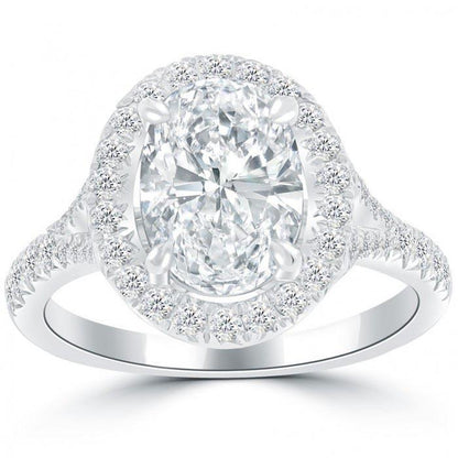 White Gold 14K Prong Set 3.60 Carats Diamonds Halo Engagement Ring New Halo Ring