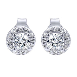 White Gold 14K Prong Set 3.70 Carats Natural Earth Mined Diamonds Lady Studs Earrings Halo