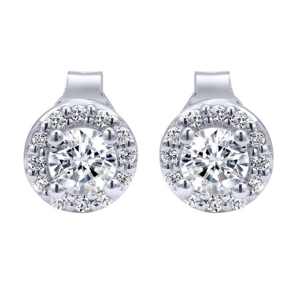 White Gold 14K Prong Set 3.70 Carats Diamonds Lady Studs Earrings Halo Studs- Halo