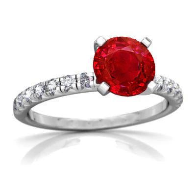 White Gold  Prong Set High Quality Fancy Ruby And Diamonds Ring Gemstone Ring