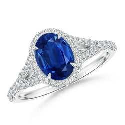 3 Ct Sapphire And Diamonds Ring White Gold 14K Prong Set