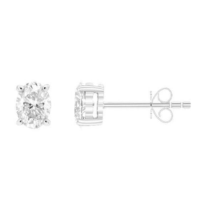 White Gold Prong Set Oval Cut Diamonds Studs Earrings 