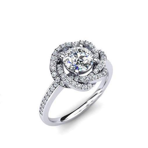 Sparkling Unique Lady’s Solitaire Ring with Accents White Gold Diamond 