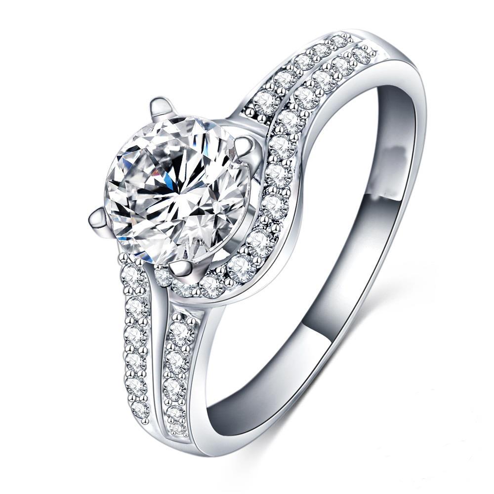 Big Size Fancy Elegant Lady’s  Style White Elegant Gold Diamond Solitaire Ring with Accents 