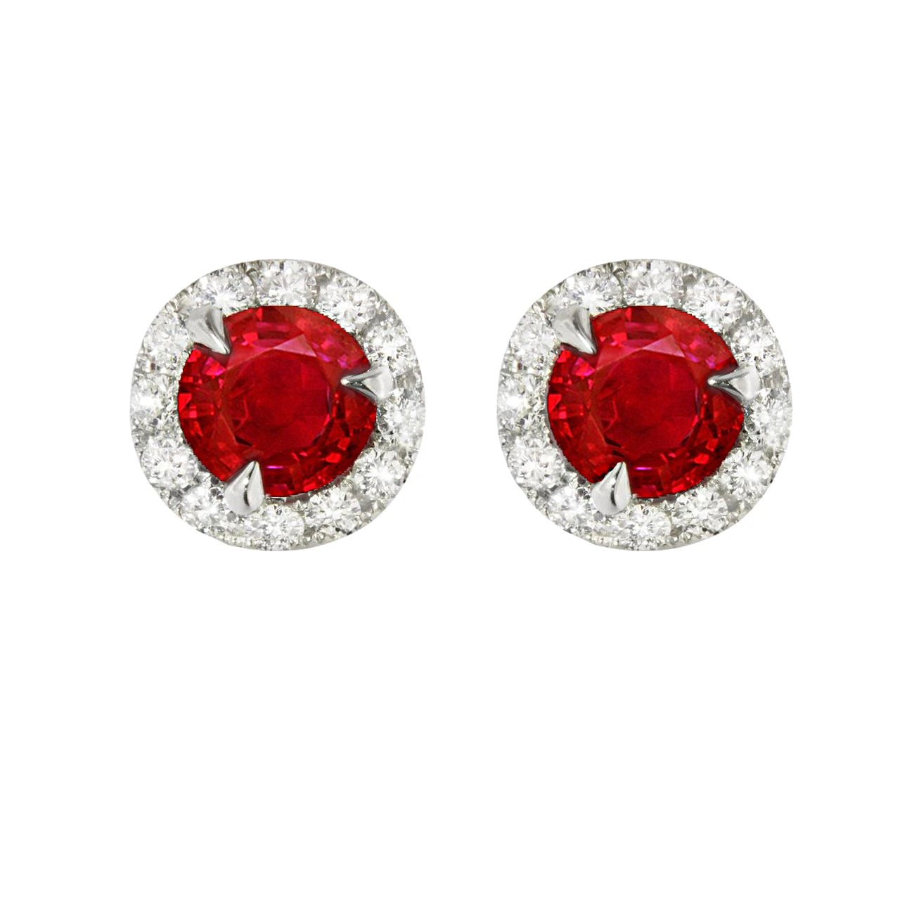White Gold   New High Quality Wedding    Prong Set Ruby And Diamonds   Studs  Gemstone Earring