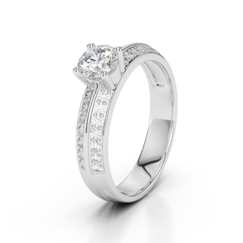 White Gold Prong Set Sparkling Diamonds Wedding  Solitaire Ring with Accents