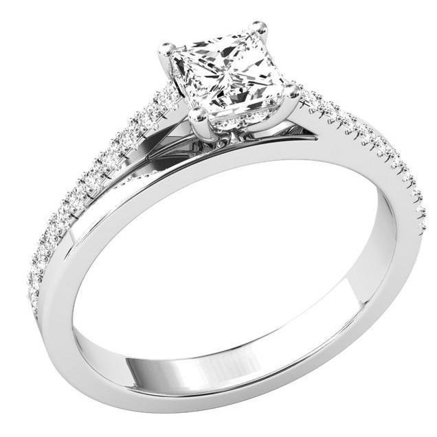 Antique White  Gold half bazel fancy Engagement Diamond Solitaire Ring with Accents