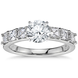 Round And Asscher Cut 4 Ct Diamonds Engagement Ring