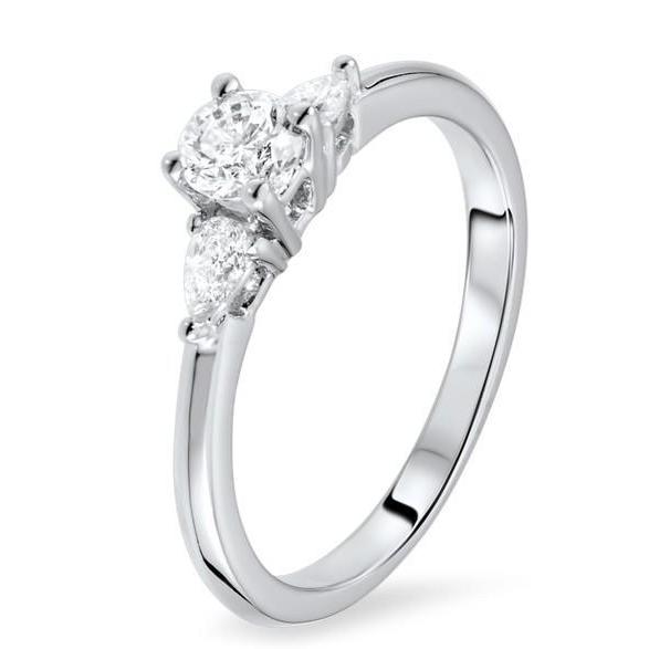 White Gold 14K Round And Pear Cut 2.20 Ct Three Stone Diamonds Engagement Ring Three Stone Ring