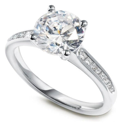   Fancy Style White Gold Diamond Solitaire Ring with Accents 