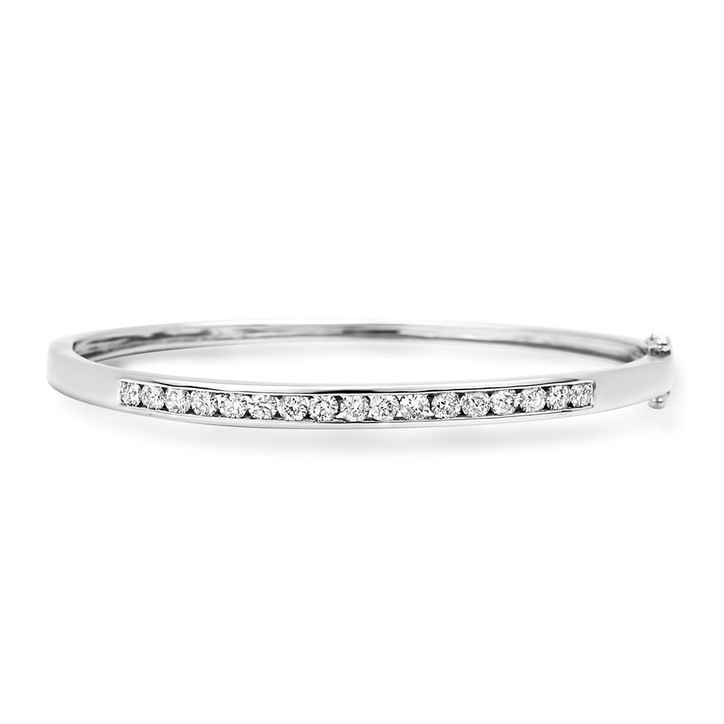 White Gold 14K Round Brilliant Shape Diamond Ladies Bangle Bangle