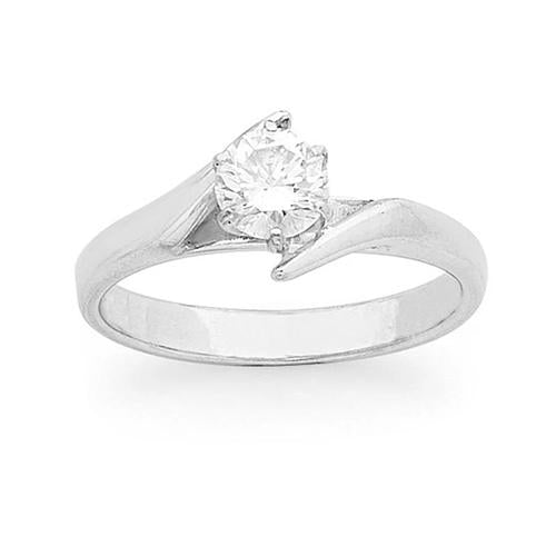  Lady’s Twisted Sparkling Unique Solitaire White Gold Diamond Ring 