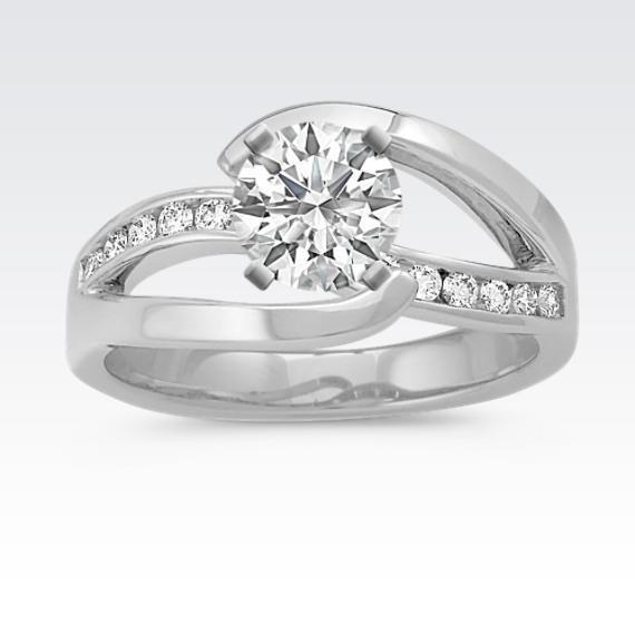 Twisted Design    Fancy Princess Cut Vintage Style White Gold Diamond Solitaire Ring with Accents 