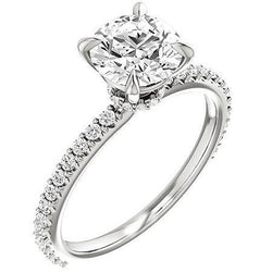 Round 3.40 Carats Natural Earth Mined Diamonds Solitaire Ring With Accents White Gold 14K