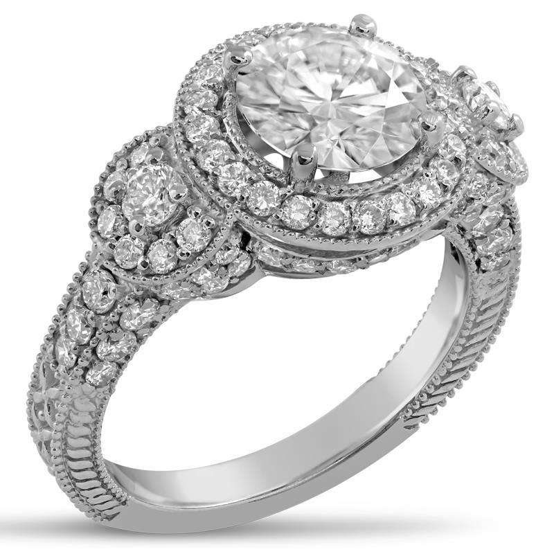White Gold 14K Round Cut 3.60 Ct Diamonds Antique Style Wedding Ring Halo Halo Ring