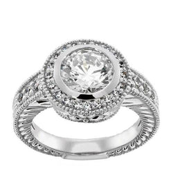 Antique Style Diamond Ring 2 Ct Halo White Gold 14K