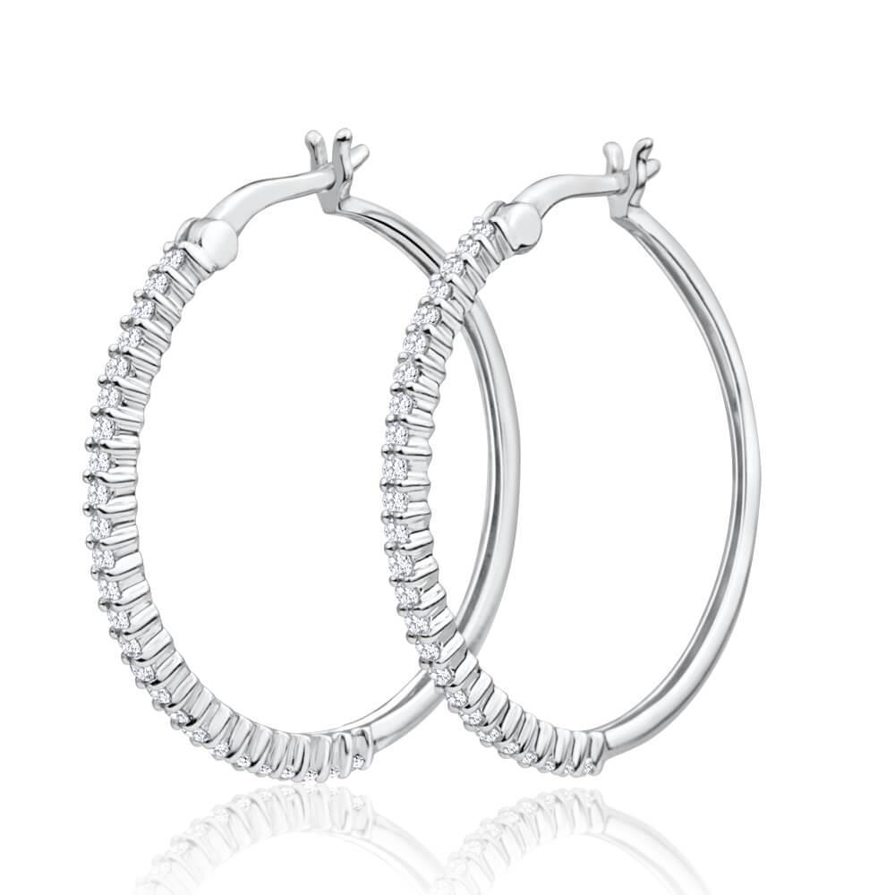 New Style White Gold  Round Cut Diamonds Hoop Earrings New