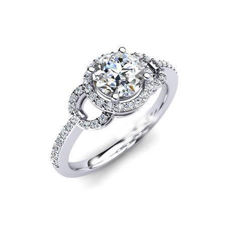 White Gold 14K Round Cut Solitaire With Accent 3.70 Ct Diamonds Halo Ring Halo Ring
