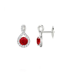 White Gold 14K Ruby And Natural Earth Mined Diamonds 7 Carats Women Studs Earrings