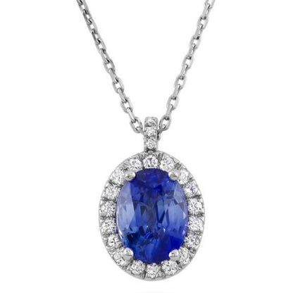 White Gold 14K Sapphire And Diamonds 3.70 Carats Pendant Gemstone Pendant