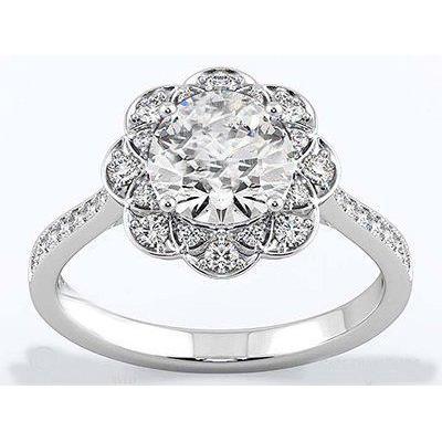 White Gold 14K Solitaire Accent 3.25 Carats Diamonds Wedding Ring Solitaire Ring with Accents