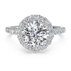 Natural  Solitaire With Accents Round Diamond Ring 3.50 Carats White Gold 14K