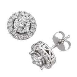 White Gold 14K Sparkling 2.80 Carats Diamonds Halo Lady Studs Earrings
