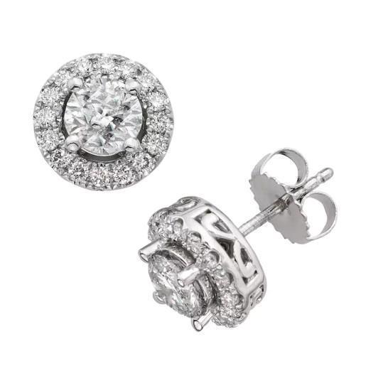 White Gold  Sparkling  Diamonds Halo Lady Studs Earrings