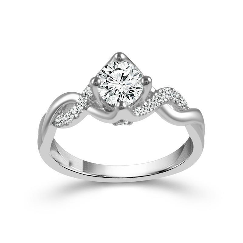  Lady’s New Engagement Wedding Solitaire Ring with Accents White Gold Diamond