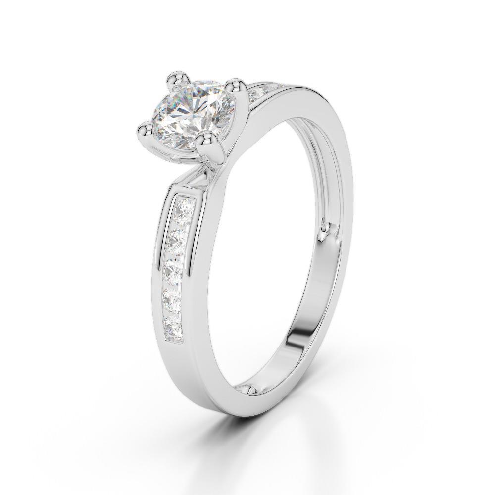 White Gold Sparkling Round Cut Diamonds Wedding  Solitaire Ring with Accents