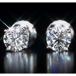 White Gold 14K Stud Earrings 2 Carats Round Cut Lab Grown Diamonds