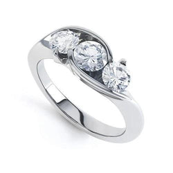 Three Stone 2.50 Ct Round Cut Diamonds Engagement Ring White Gold 14K