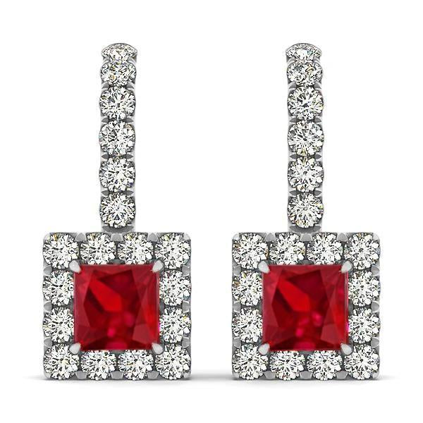 White Gold 14K Women Dangle Earrings 7.00 Ct Ruby With Diamonds Gemstone Earring