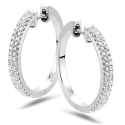 White Gold 14K Women Hoop Earrings 3.20 Ct Brilliant Cut Diamonds