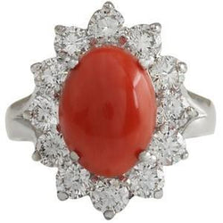 White Gold 16.50 Ct. Solitaire With Accent Red Coral & Diamonds Ring