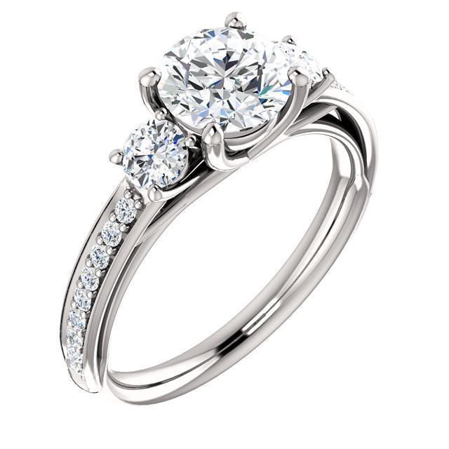 Vintage Style White Gold Diamond Solitaire Ring with Accents 