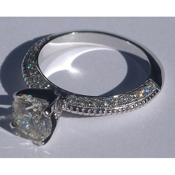 Antique Style Engagement White Gold Diamond Solitaire Ring with Accents