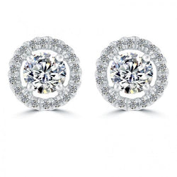 Sparkling Round Halo Diamond Stud Earrings 3.10 Carat White Gold 14K