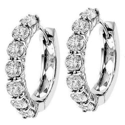 White Gold 3.20 Ct Round Cut Sparkling Diamonds Women Hoop Earrings