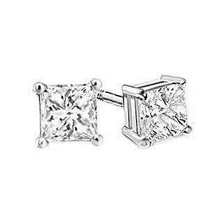 White Gold 4 Prong Set Princess Solitaire Diamond Earring 14K Earrings