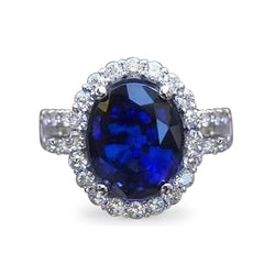 White Gold 5.75 Ct Round Cut Sri Lanka Blue Sapphire Diamond Ring