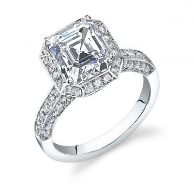 White Gold Asscher And Round Cut 3.80 Ct Diamonds Engagement Ring Halo Halo Ring