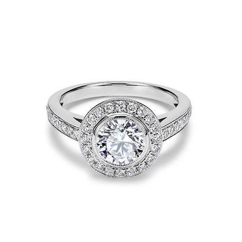 White Gold Bezel Set Brilliant Cut 3.50 Ct Diamonds Engagement Ring Halo Halo Ring