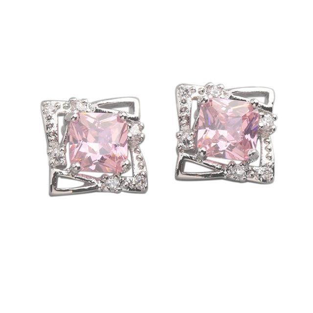 White Gold Cushion Kunzite With Diamonds Studs Earrings Gemstone Earring