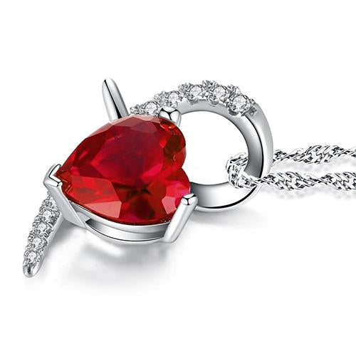 White Gold Heart Shape Pendant Necklace 6.90 Ct Ruby And Diamonds Gemstone Pendant